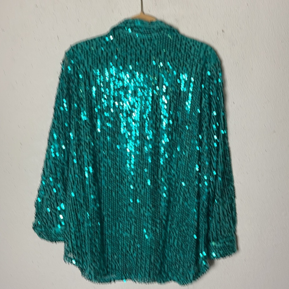 NY Collection Shimmery green sequins Button Up Shirt Size 1X - Picture 4 of 7